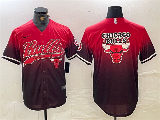Men's Chicago Bulls Team Big Logo Red/Black Cool Base Stitched Baseball Jersey Men's Chicago Bulls Team Big Logo Red/Black Cool Base Stitched Baseball Jersey